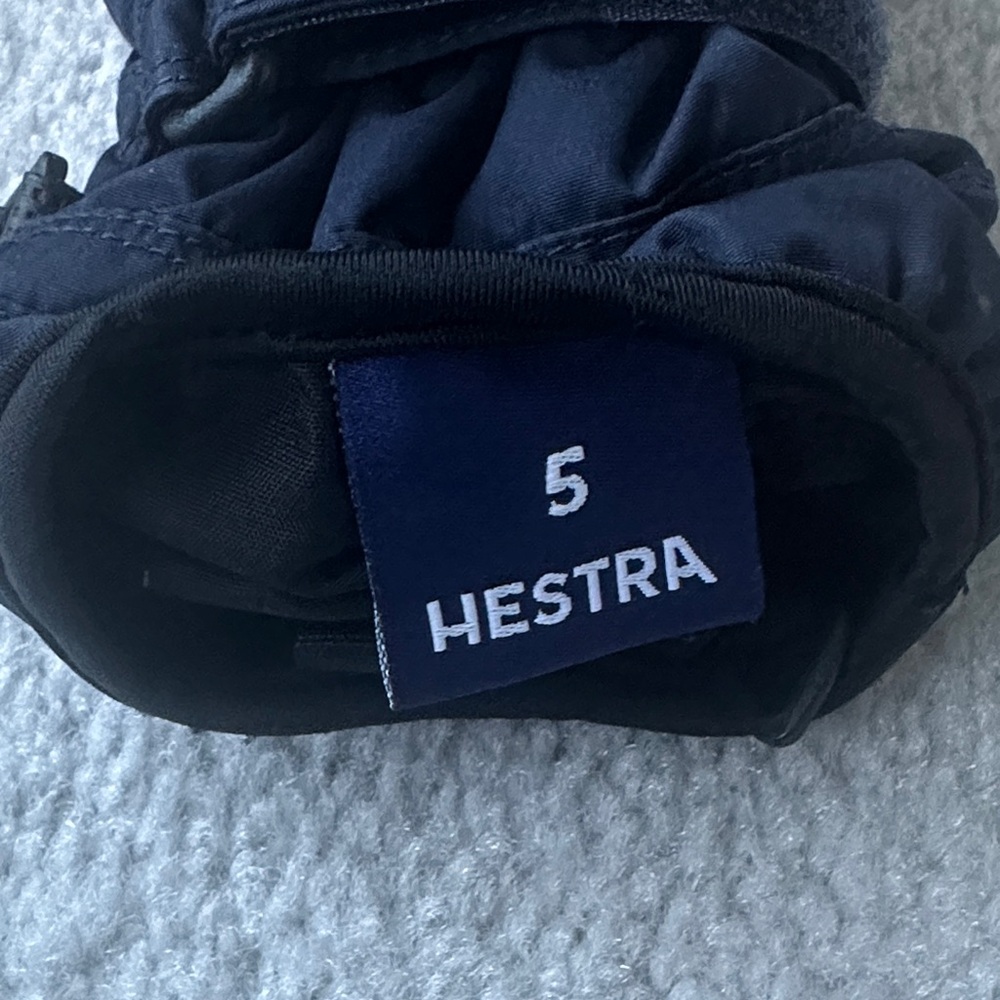 Kids Hestra Black Mittens with Blue Accents - Picture 3 of 4